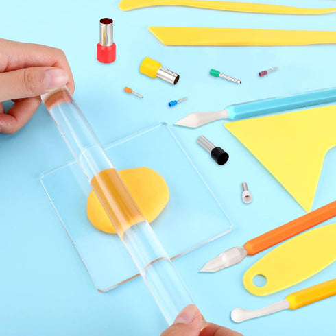 Honoson 57 Pcs Polymer Clay Cutters Tools Set Acrylic Clay Rolling Pin Roller Machine Acrylic Sheet Plastic Scraper Backing Board Stainless Steel ...