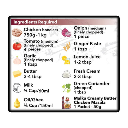 Malka Creamy Butter Chicken Recipe Mix 50g (1.76 oz) - Authentic Gourmet Spice Powder for Juicy Chicken & Butter - No MSG Added, Vegan, Non-GMO, G...
