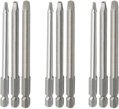 9pcs(3 Sets) 1/4 Inch Hex Shank Magnetic Square Head Screwdriver Bits Set Power Tools Electric Screw Driver Kit SQ1, SQ2, SQ3, 3.93in/100mm Length...