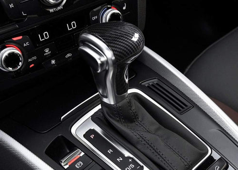 iJDMTOY 2pc Set Glossy Black Carbon Fiber Pattern Shift Knob Cover Shell Compatible with Audi 2013-2016 A4 A5 Q7, 2012-2015 A6 A7, 2013-2017 Q5, e...