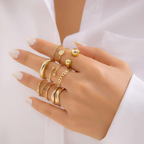 FUTIMELY 14K Gold Stackable Knuckle Rings Set for Women Teen Girls,Aesthetic Silver 10Pcs Trendy Dainty Open Midi Rings Set,Midi Finger Rings Pack...
