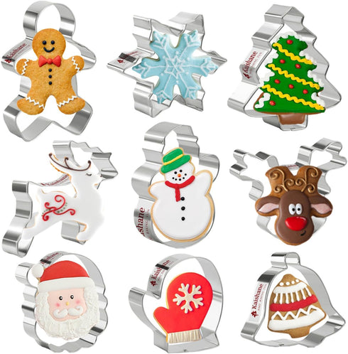 Christmas Cookie Cutters Set of 9 - Star Tree Angel Bell Stocking & More Shapes Stainless Steel...