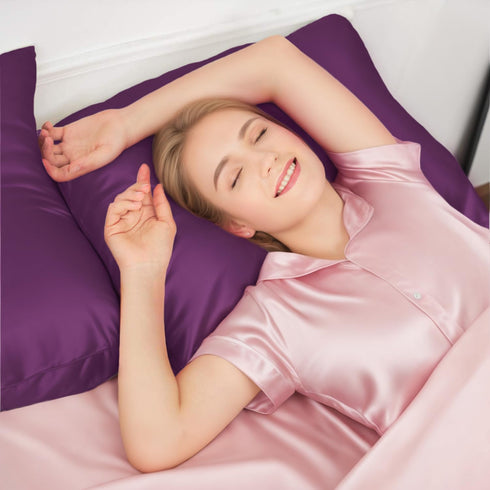 INSSL Mulberry Silk Pillowcase fr Hair and Skin Health, Natural Silk Pillow Cover with Hidden Zipper Both Side Silk1 pcs (Dark Purple, Queen 20"x ...