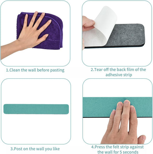 8Pcs Sea Blue Cork Board Bar Strips with 50 Pushpins & 10 Wooden Clip Pushpins, Self-Adhesive Bulletin Board Strips for Wall, Felt Pin Board for S...