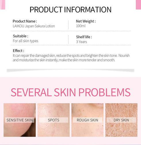 Sakura Face Lotion Moisturizing Essence for Shrink Pores Skin Daily Care, Toner Lotion Hydrating Repair Face Cream Vitamin C Serum Improve Skin No...