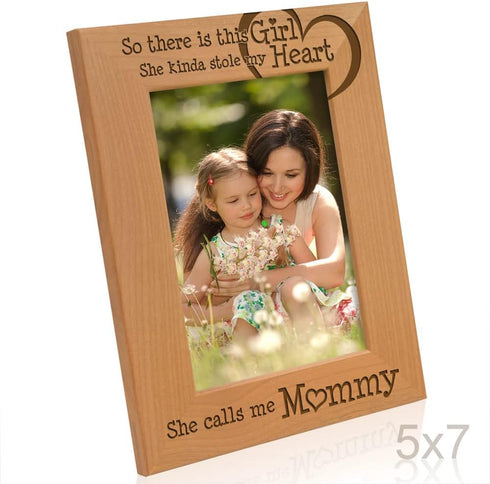 KATE POSH So There is This Girl She Calls me Mommy - Natural Engraved Wood Photo Frame - Mother and Daughter Gifts, Mother's Day, Best Mom Ever, N...