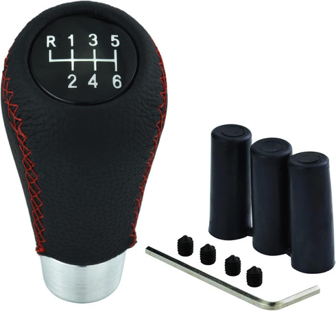 6 Speed Shift Knob Car Shifter Handle PU Leather Gear Stick Head for Most Manual Automatic Vehicles (Red Stitches)...