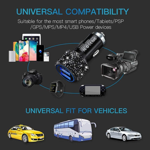Bling Car Charger with USB Cable Set,Luxury Crystal Car Accessories Kits for Girls & Women,Rhinestone Dual USB Car Charger with Bling 3 in 1 Nylon...