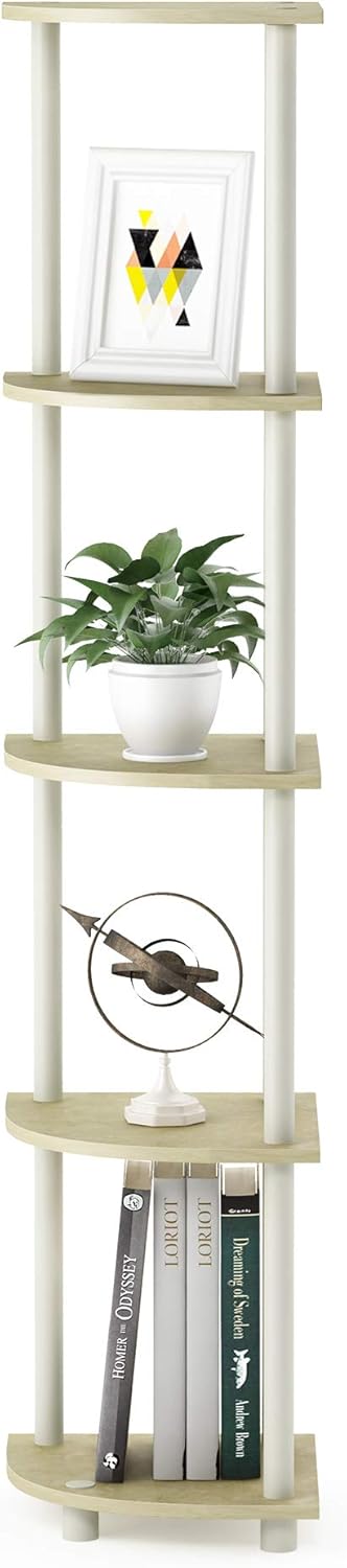 Furinno Turn-N-Tube 5 Tier Corner Display Rack Multipurpose Shelving Unit, 1-Pack, Cream Faux Marble/White...