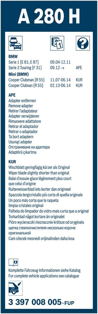 BOSCH A280H / 3397008005 OE Specialty Rear Wiper Blade - 11" (Single)...