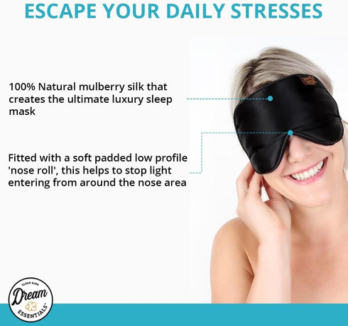 Dream Essentials Ultra Silk 360 Sleep Mask, Mulberry Silk Blindfold Eye Mask with 2 Fully Adjustable Straps, Thin Profile Night Mask Great for Sid...