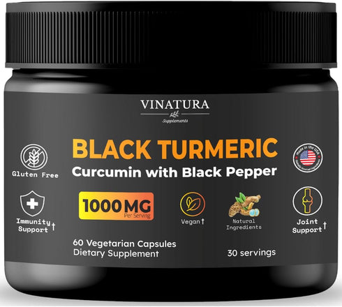 Black Turmeric, Curcumin with Black Pepper 1000mg - Turmeric Curcumin with Turmeric Black - Curcuma Caesia, Curcuma Longa, Black Pepper 95% Piperi...