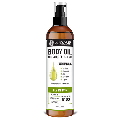 pureSCRUBS Ultra Moisturizing LEMONGRASS BODY OIL Spray for Dry Skin, Massage, & More, Organic Super Blend of Jojoba, Argan, Coconut, Sweet Almond...