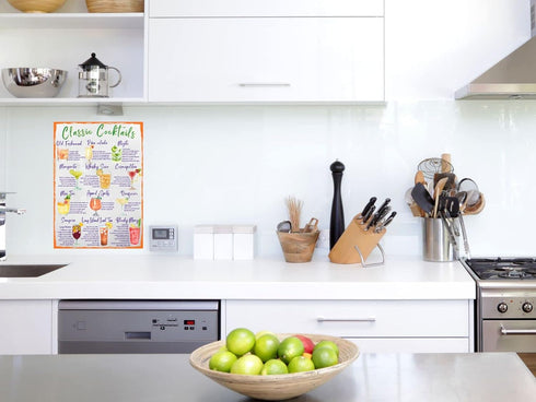 Classic Cocktails Recipes Magnetic Chart A4 Format - Kitchen Pub Wall and Fridge Decor Stylish Colourful Informative Magnet Milliliters and Ounces...