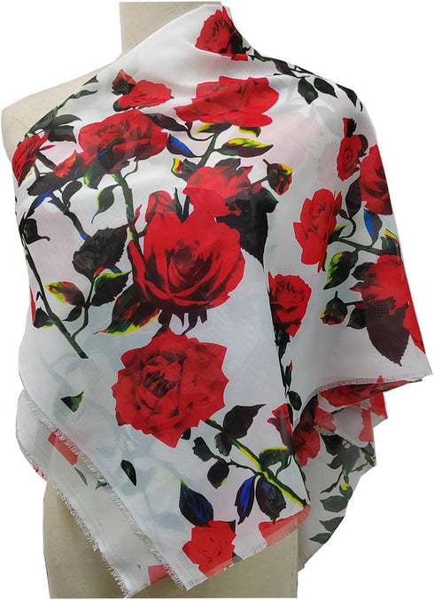 Beautiful Imitate Silk 100% Polyester Chiffon Fabric 1pcs Wide 59 Inch x 2Yard Length,Red Rose Flower Digital Printing Fabric Patchwork Sewing Mat...