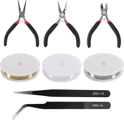 D-FLIFE 8pcs Jewelry Making Tools Kit for Jewelry Crafting and Jewelry Repair -3pcs Jewelry Pliers,2pcs Rolls of Copper Wire in Silver and Gold, 1...