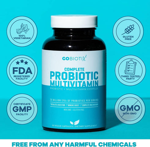 GOBIOTIX Probiotic Multivitamin Supplement - Daily Multivitamins with Probiotics - 25 Billion CFU - Boost Immunity and Digestive Health, Probiotic...