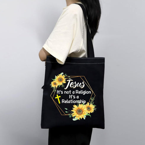 MBMSO Jesus Tote Bag It's Not a Religion It's a Relationship Shoulder Bag Christian Sunflower Gifts Religious Shopping Bags...