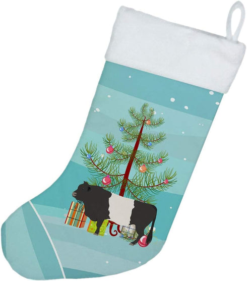 Caroline's Treasures BB9198CS Belted Galloway Cow Christmas Christmas Stocking, Teal Fireplace Hanging Stockings Christmas Season Party Decor Fami...