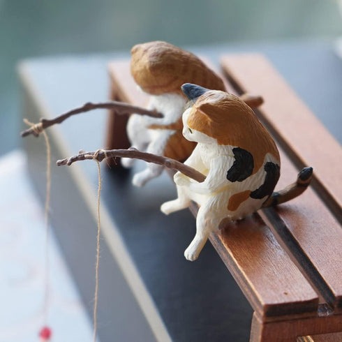 14 PCS Fairy Garden Kit, Fishing Cat Figurines, Miniature Koi Pond Mushroom Outdoor Statues, Tiny Ornaments for Micro Landscape Plant Pots Bonsai ...