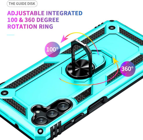 Androgate Phone Case for Galaxy A13 5G/ A04s, Green, Heavy Duty Protection with Ring Holder Stand, Military-Grade Shockproof Cover, HD Screen Prot...