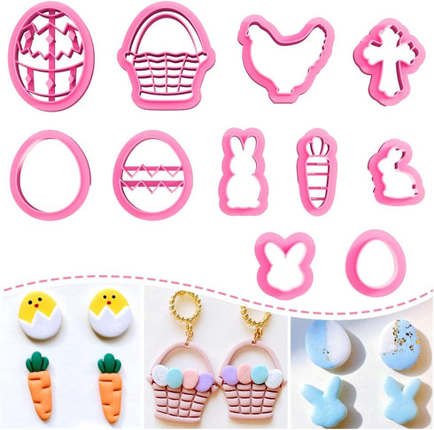 Keoker Polymer Clay Cutters, Easter Polymer Clay Cutters for Earrings Making, 11 Shapes Easter Day Clay Cutters, Small Easter Clay Cutters for Pol...