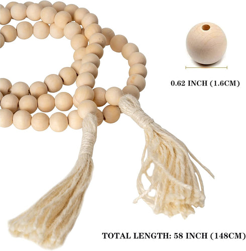 DECORKEY Wooden Beads, 58 Inch Farmhouse Wood Beads Garland for Boho Decor with Tassels, Rustic Country Decor for Coffee Table, Home, Living Room,...