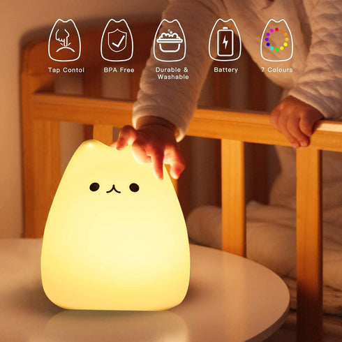 ZKLiLi Cat Night Light, Cute Nursery Lights USB Rechargeable Cat Lamp Nightlight Birthday Christmas Gift with Warm White and 7-Color Breathing Mod...
