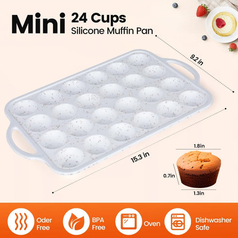 Muffin Pans With Metal Reinforced Frame - 24-Cups Durable Silicone Baking Pan for Muffins, Cupcakes, BPA Free and Dishwasher Safe - White with Cof...