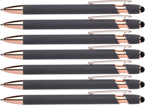 Rose Gold Rubberized Soft Touch | Rose Gold Colors | Ballpoint Pen with Stylus Tip a stylish, premium metal pen, black ink, medium point (Grey, 7 ...