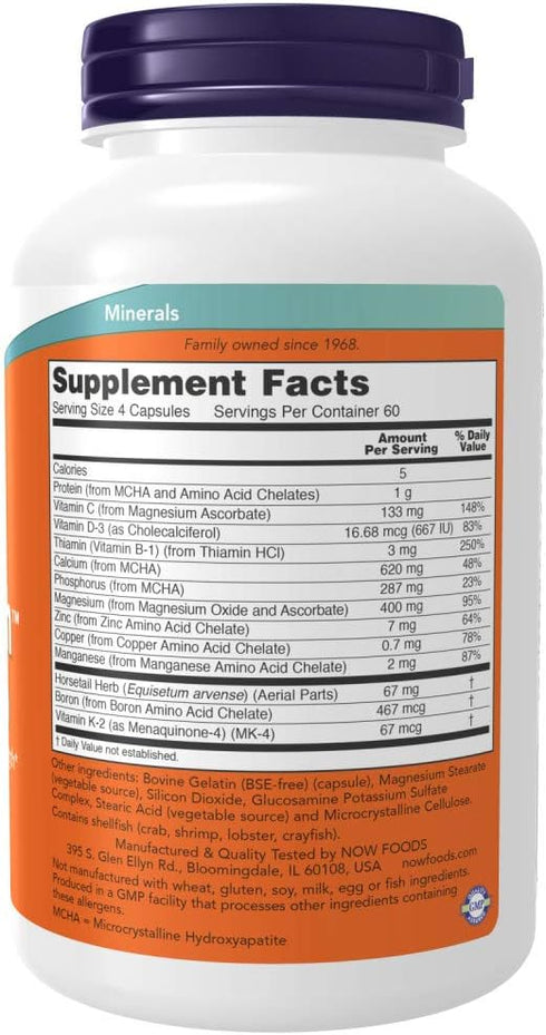 NOW Supplements, Bone Strength™ with Microcrystalline Hydroxyapatite (MCHA), Magnesium and Vitamins C,D and K, 240 Capsules...