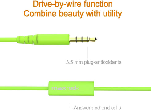 MINi5 Comfort-fit Headphones with Mic Wired Cellphone Earbuds with 3.5mm Jack (Green)...