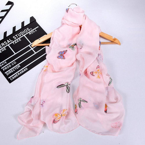 70x35inch Women Silk Feeling Head Hair Satin Scarf Wrapping Long Summer Fashion Lightweight Shawl Travel Beach Airplane (BB pink butterfly)...