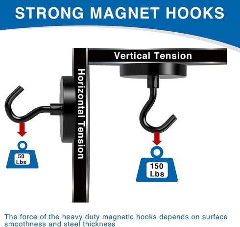 LOVIMAG Black Magnetic Hooks, 150LBS Magnet Hooks for Hanging Heavy Duty, Magnetic Hooks Cruise for Home Improvement Must Haves,Toolbox, Kitchen, ...