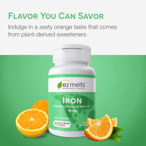 EZ Melts Dissolvable Iron Supplement 18 mg, Sugar-Free, 3-Month Supply...