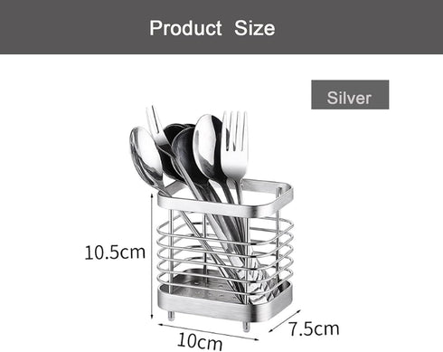 Cutlery Drainer, Stainless Steel Utensil Holder Sink Caddy, Rust Proof Sink Tidy Kitchen Sink Organiser, Cutlery Holder for Kitchen Counter (Black...