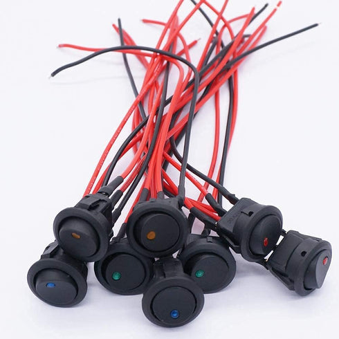 Twidec/8Pcs SPST Round Dot Lighted Rocker Switch Toggle Control for Car Or Boat 20A 12V DC On/Off 4 Colors LED Light with Pre-soldered Wires KCD2-...