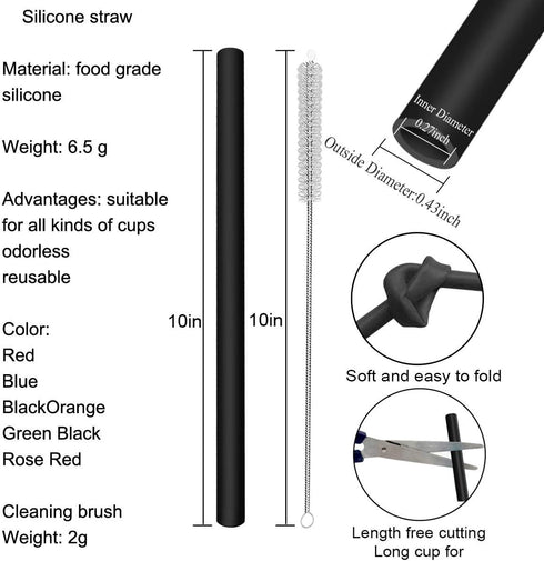 12 Pcs Eco Friendly Silicone Straws with 2 cleaning Brushes,Reusable Silicone Drinking Straws,for 30oz and 20oz Tumblers,Yeti, Ozark, (Pure Multic...