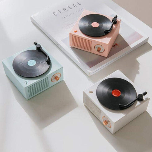 Old Fashioned Classic Style Bluetooth Speaker Cute White Look Creative Vinyl Record Player Gift for Girls Bass Enhancement Loud Volume Black Glue ...