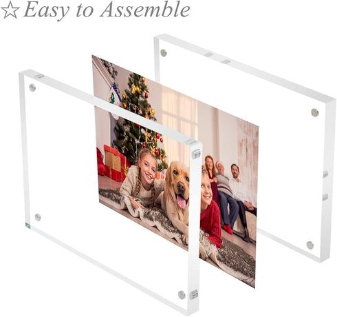 NIUBEE 4x4 Picture Frame, Acrylic Photo Frame 20% Thicker Block, Clear Frameless Acrylic Frames Double Sided?Magnetic frames for Desktop...