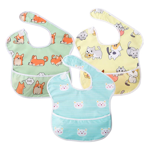 Little Dimsum 3 pack Baby Bibs Waterproof Bib Easy to Clean Feeding Bibs Weaning Bibs Adjustable Closed for Babies Toddlers with Large Pocket 6-36...
