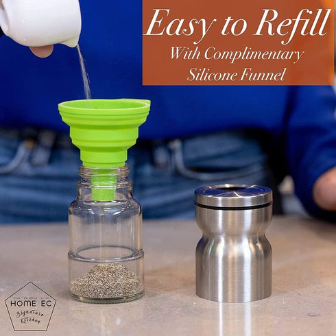 HOME EC Original Glass Salt and Pepper Shakers Set with Adjustable Pour Holes - Stainless Steel Salt Shaker and Pepper Shaker - Farmhouse Salt and...