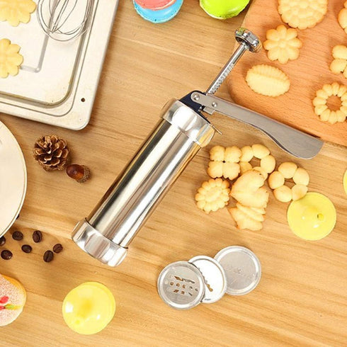 YOOUSOO Cookie Maker Cookie Press Gun, Kit Stainless Steel Biscuit Press Maker (with 20 Disc and 4 Nozzles) Homemade Baking Tool Biscuit Cake Dess...