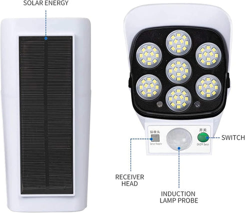 Outdoor Motion Sensor Solar Lights 2000 Lumens 77 LEDs Spotlight With Remote Controller FloodLights Outdoor IP66 Waterproof, Wireless Dummy Decoy ...
