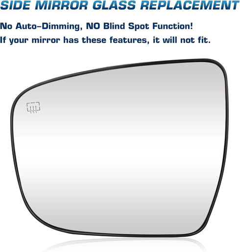 Youxmoto Mirror Glass Driver Left Side, Fit For Nissan Rogue 2014-2019; Pathfinder 2017-2019; for Nissan Murano 2015-2023, Heated w/Backing Plate ...