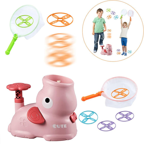 Outdoor Toys for Kids Ages 4-8, Flying Disc Launcher Toy for Kids with 8 Flying Discs 2 Net Pockets Kids Outside Toys for 4 5 6 7 8 Years Old Kids...