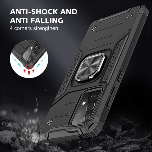 HNHYGETE Samsung A52 Case, Galaxy A52 5G Case, with HD Screen Protector, Shockproof Tough Rugged Hard Rubber Bumper with 360 Rotation Ring Kicksta...