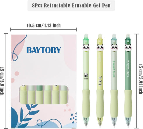 BAYTORY 8Pcs Cute Retractable Erasable Gel Pens, CS Fine Point 0.5mm, Quick Dry, Black and Blue Ink Pen with Eraser, Smooth Writing for Crossword ...
