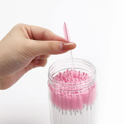 100 Pcs Disposable Mascara Wands, Crystal Eyebrow Spoolies Brush for Eyelash Extensions, Makeup Applicators Kits Eyelash Brush with Container (Pin...