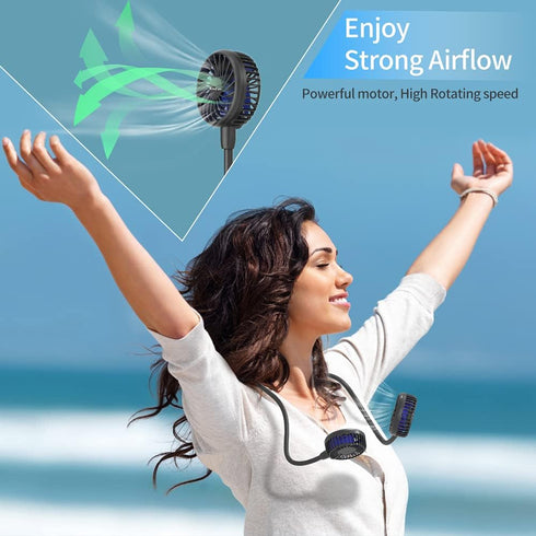 Portable Neck Fan 2600mAh, Necklace Fan Battery Operated, Wearable Fan Rechargeable Ultra Quiet, Hands-Free Fan 360° Adjustable, Strong Airflow fo...